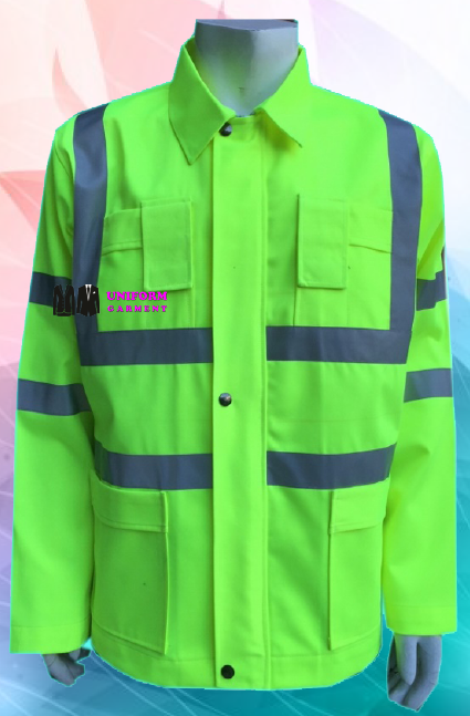 เสื้อกู้ภัยสีเขียวสะท้อนแสง แขนยาว ติดสะท้อนแสง