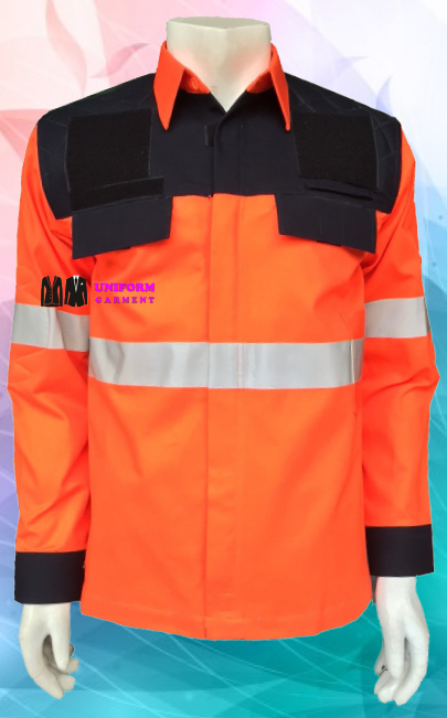 เสื้อกู้ภัย แขนยาว สีส้ม ติดสะท้อนแสงสีเงิน