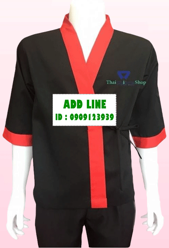 เสื้อกุ๊ก เสื้อเชฟ ญี่ปุ่น สีดำ แต่งสีแดง