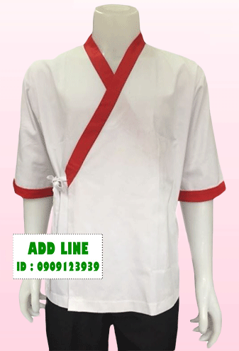 เสื้อกุ๊ก เสื้อเชฟ ญี่ปุ่น สีขาว เเต่งสีเเดง