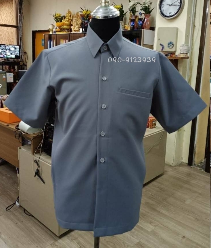เสื้อซาฟารี แขนสั้น สีเทา