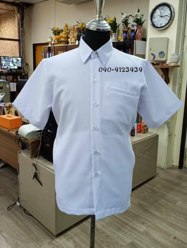 เสื้อซาฟารี แขนสั้น สีขาว