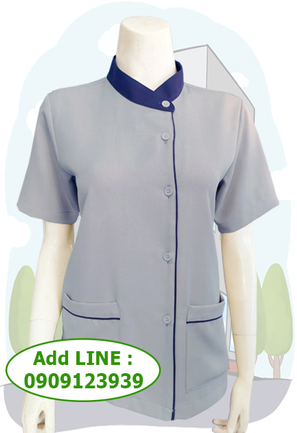 เสื้อแม่บ้านคอจีน กระดุมป้าย
