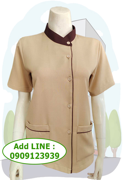 เสื้อแม่บ้านคอจีน กระดุมป้าย