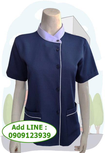เสื้อแม่บ้านคอจีน กระดุมป้าย