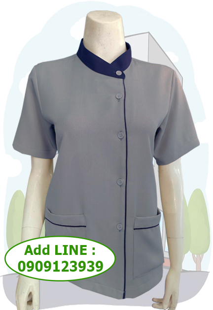 เสื้อแม่บ้านคอจีน กระดุมป้าย
