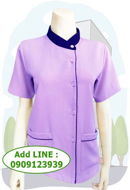 เสื้อแม่บ้านคอจีน กระดุมป้าย