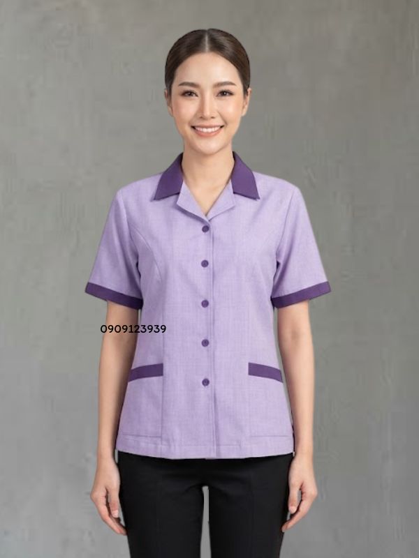 เสื้อแม่บ้านลายริ้วม่วง